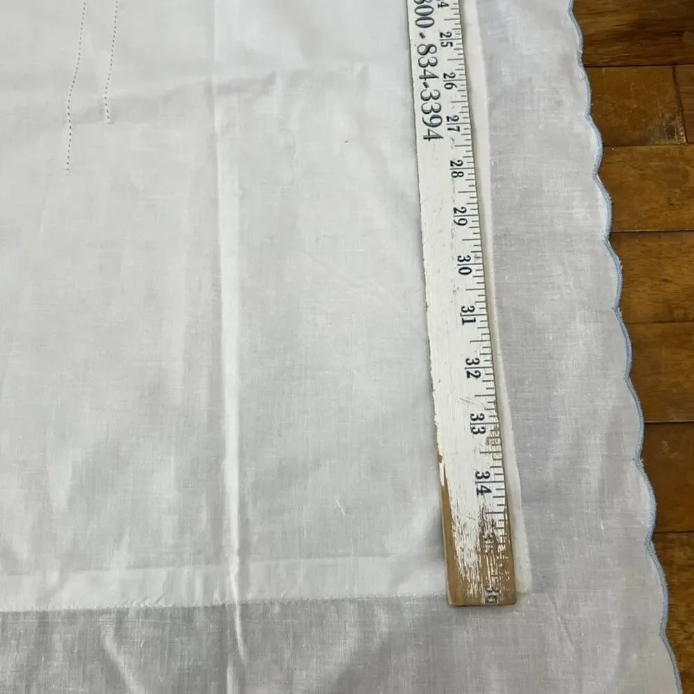 Pillow Sham White Scalloped Edge Embroidered Flowers Cotton Cottage Romant